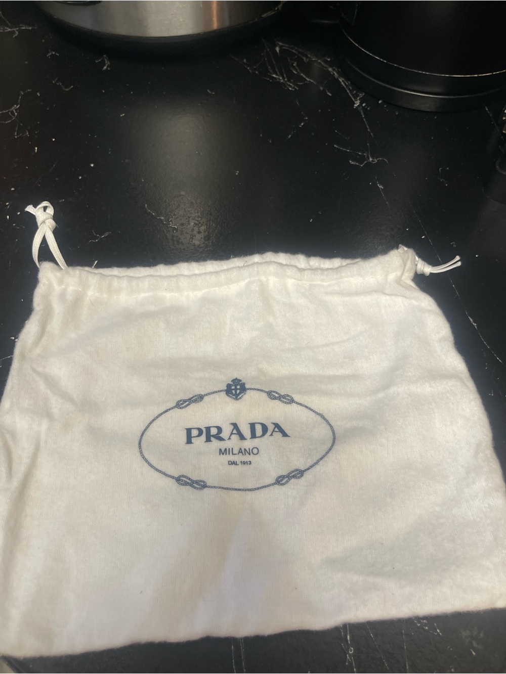 Prada Cream Drawstring Logo Dust Pouch with Navy Print